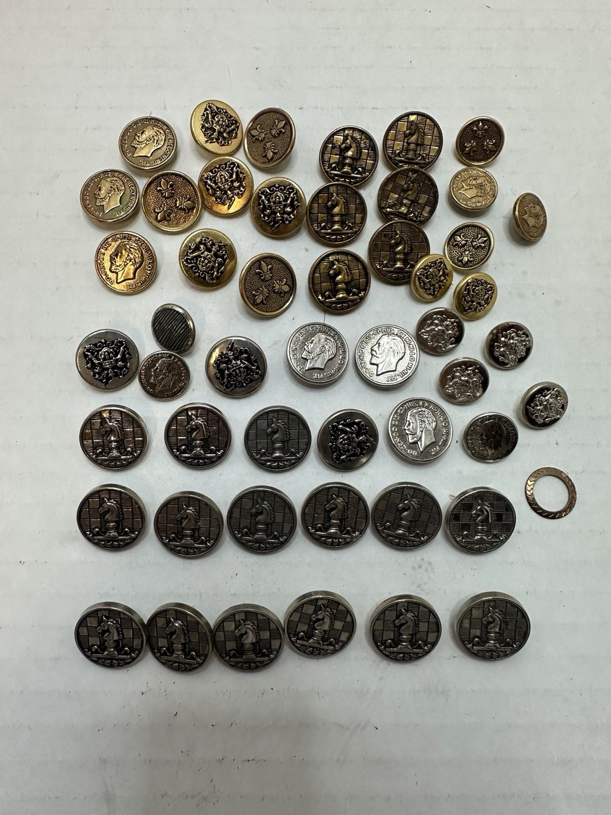 52 vintage antique metal collector buttons lot heraldic uniform etc