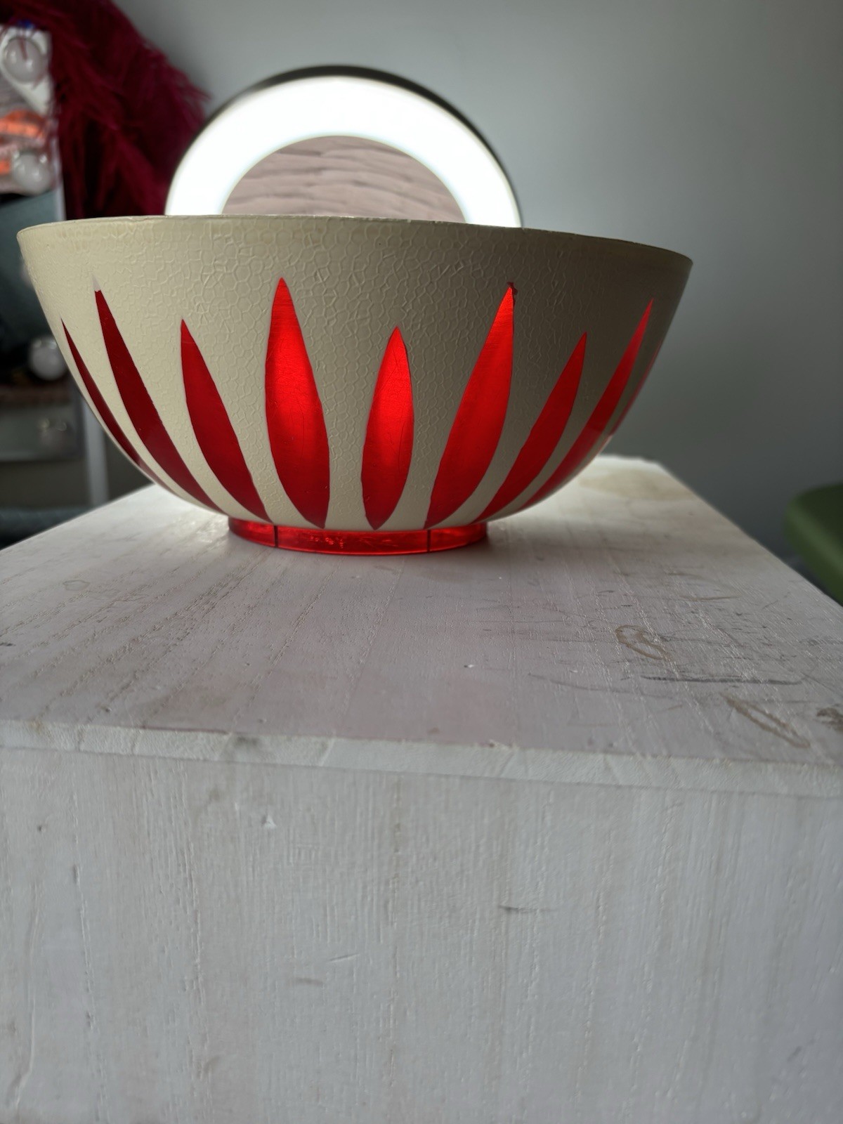 Vintage Regaline Red White Plastic Textured Acrylic Bowl MCM Cathrine Holm DEKA 
