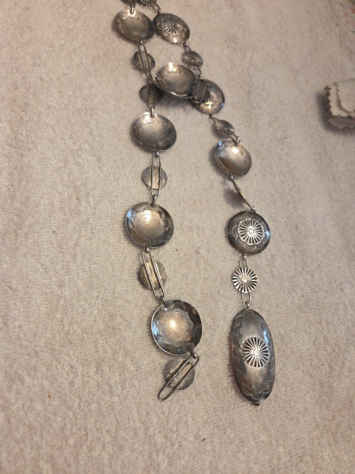 Fantastic Sterling Silver Vtg Navajo Hand Wrought Native American Concho Belt