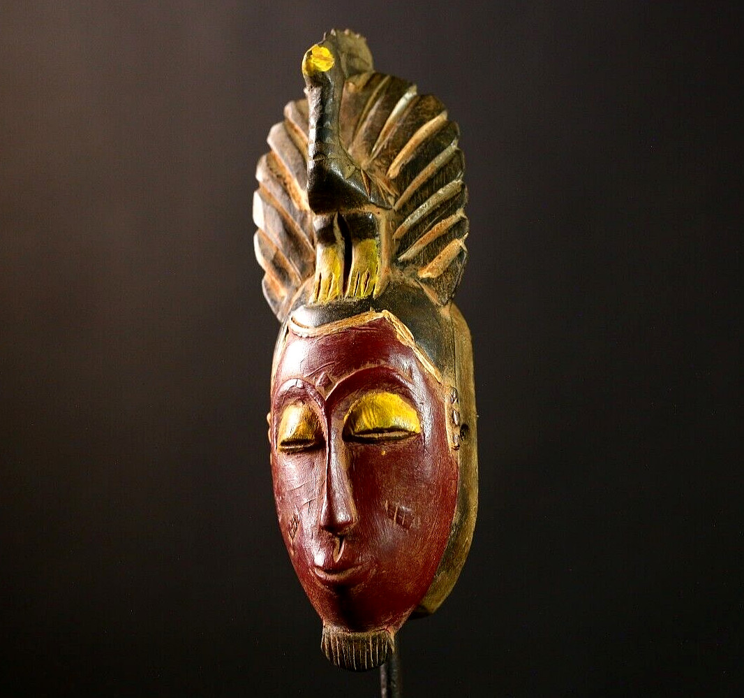 African Baule mask Vintage Hand Carved Tribal Wood Face Mask Wall Hanging -8610