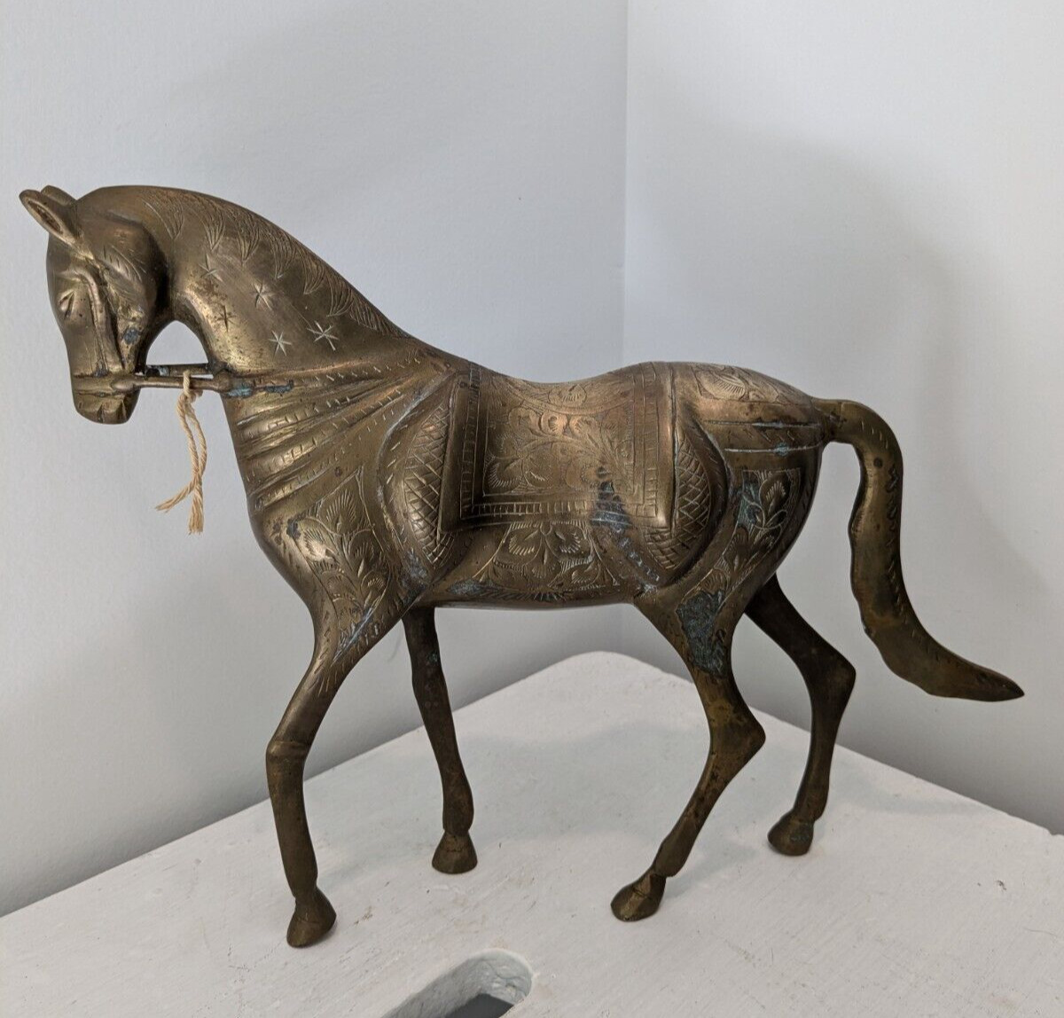Stunning Brass Horse Etched with Details Vintage Pakistan Shalimar Collection