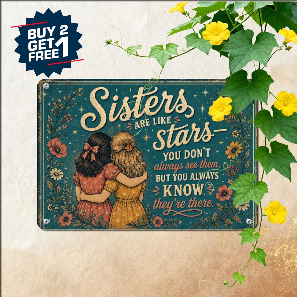 Loving Sisters Quote Tin Sign Heartfelt Family Metal Plaque Wall Decor