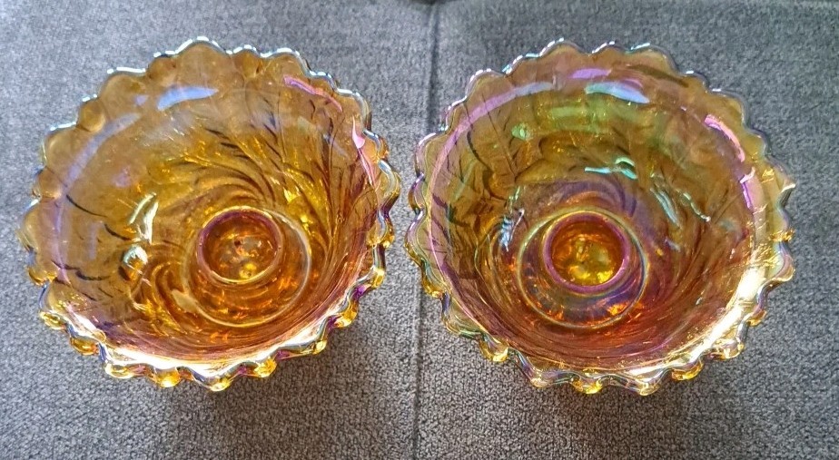 Vtg Indiana Carnival Glass Marigold Iridescent Wild Rose Set Of 2 Candleholders