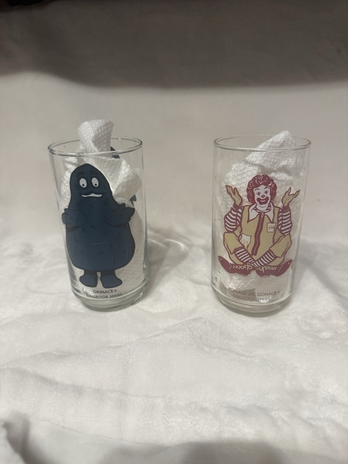 2 Vintage McDonald\'s Collector Series Glasses Grimace & Ronald McDonald 