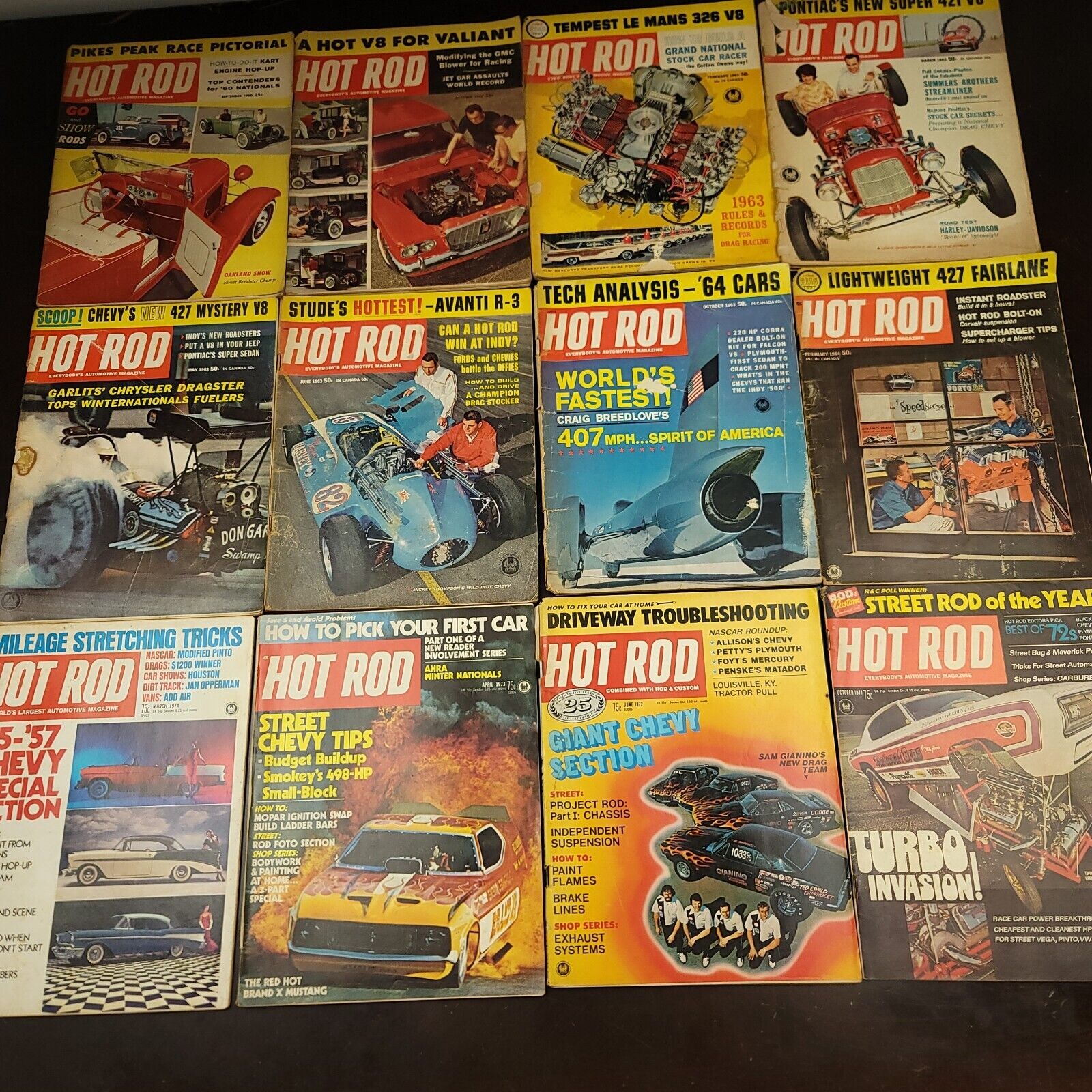 1960-1974 Hot Rod Magazine Issues - 12 Issues