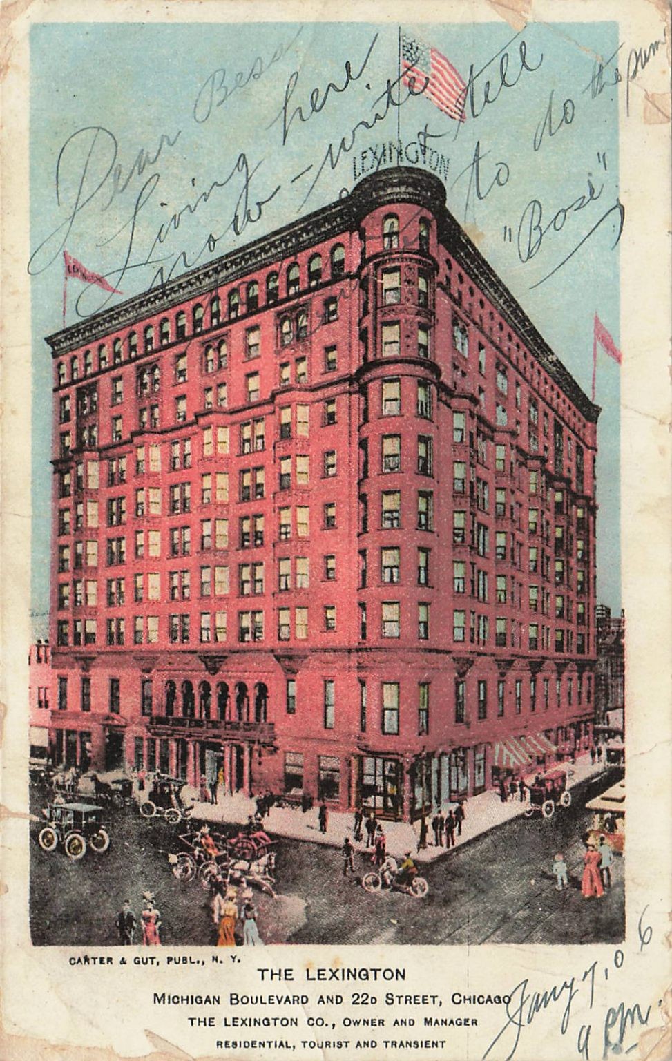 1906 Lexington Hotel Chicago Michigan Blvd Vintage Postcard Carter & Gut 1906 Lexington Hotel Chicago Michigan Blvd Vintage Postcard Carter & Gut