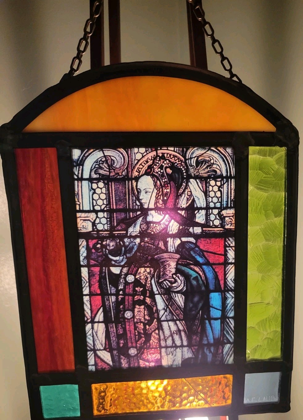 Replica Stain Glass Saint Mary Magdalene Maria Magdalena Signed A.F. Laub-10 x 8