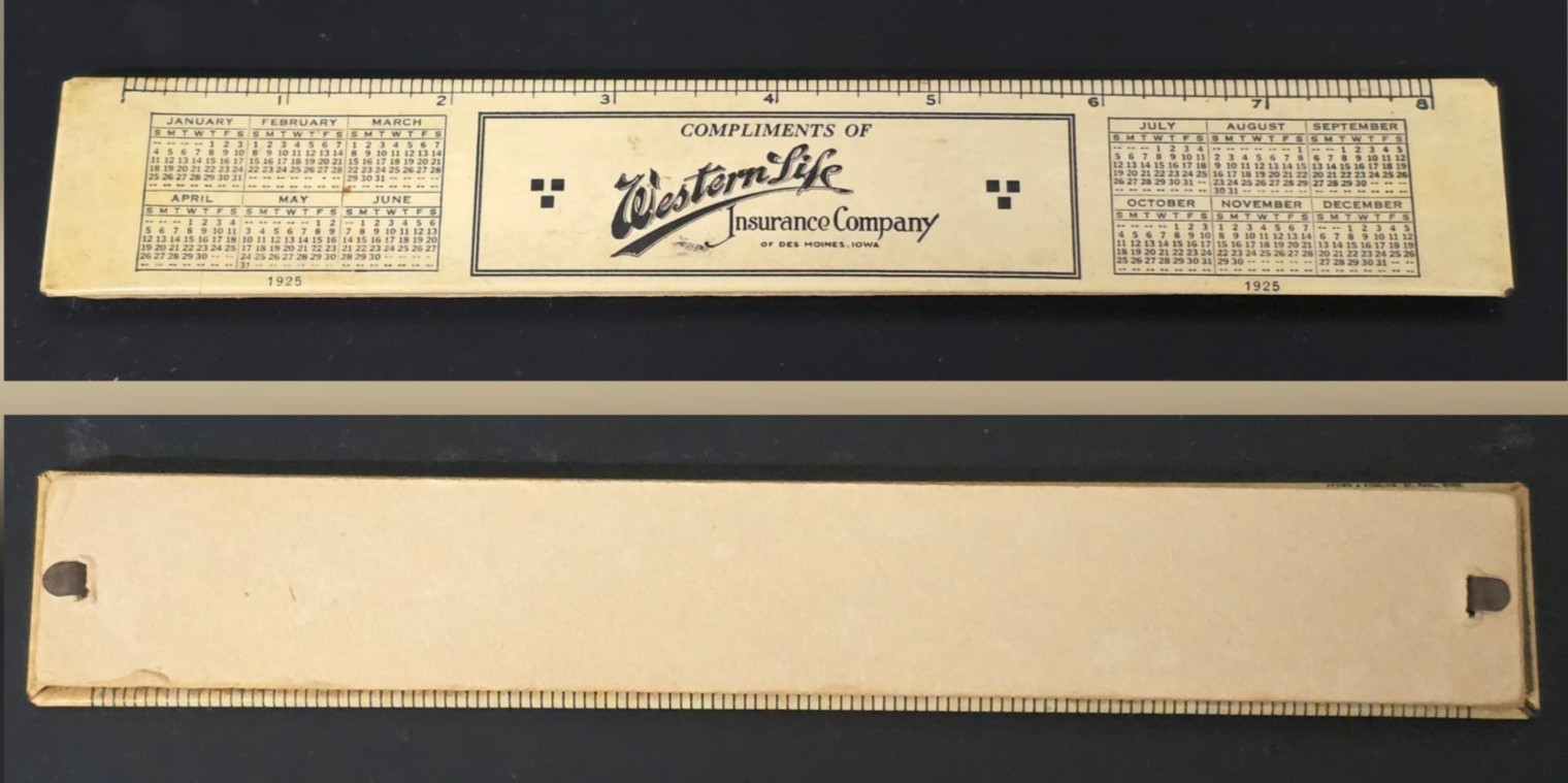 Calendar Ruler Memo Pad Vintage 1925 Western Life Insurance Des Moines Iowa