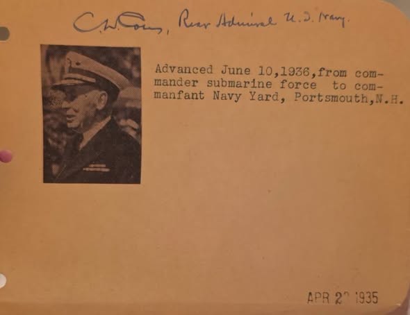 AUTOGRAPH --Rear Admiral  Cyrus Willard Cole
