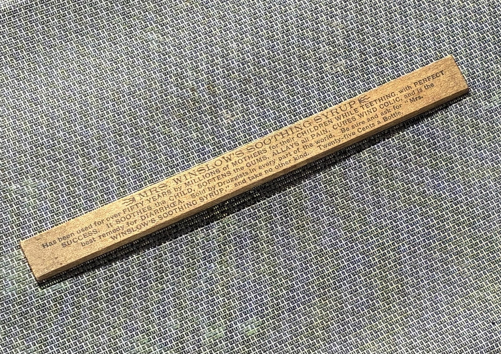 Antique Mrs. Winslow’s Soothing Syrup 12” Ruler—Teething Children—1880’s/‘90’s
