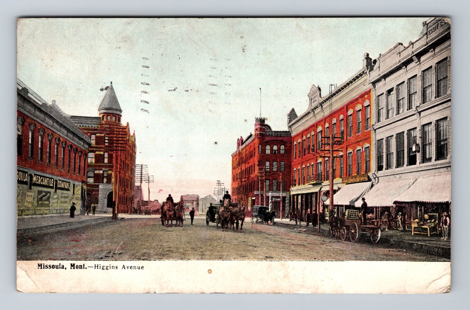Missoula MT-Montana, Scenic View Of Higgins Avenue Vintage c1909 Postcard
