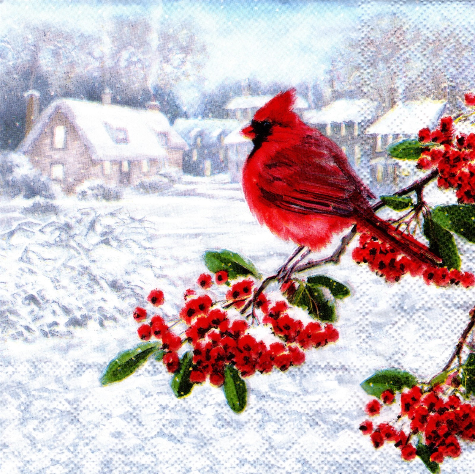 (2) Two Paper Lunch Napkins for Decoupage/Mixed Media - Winter Cardinal in snow