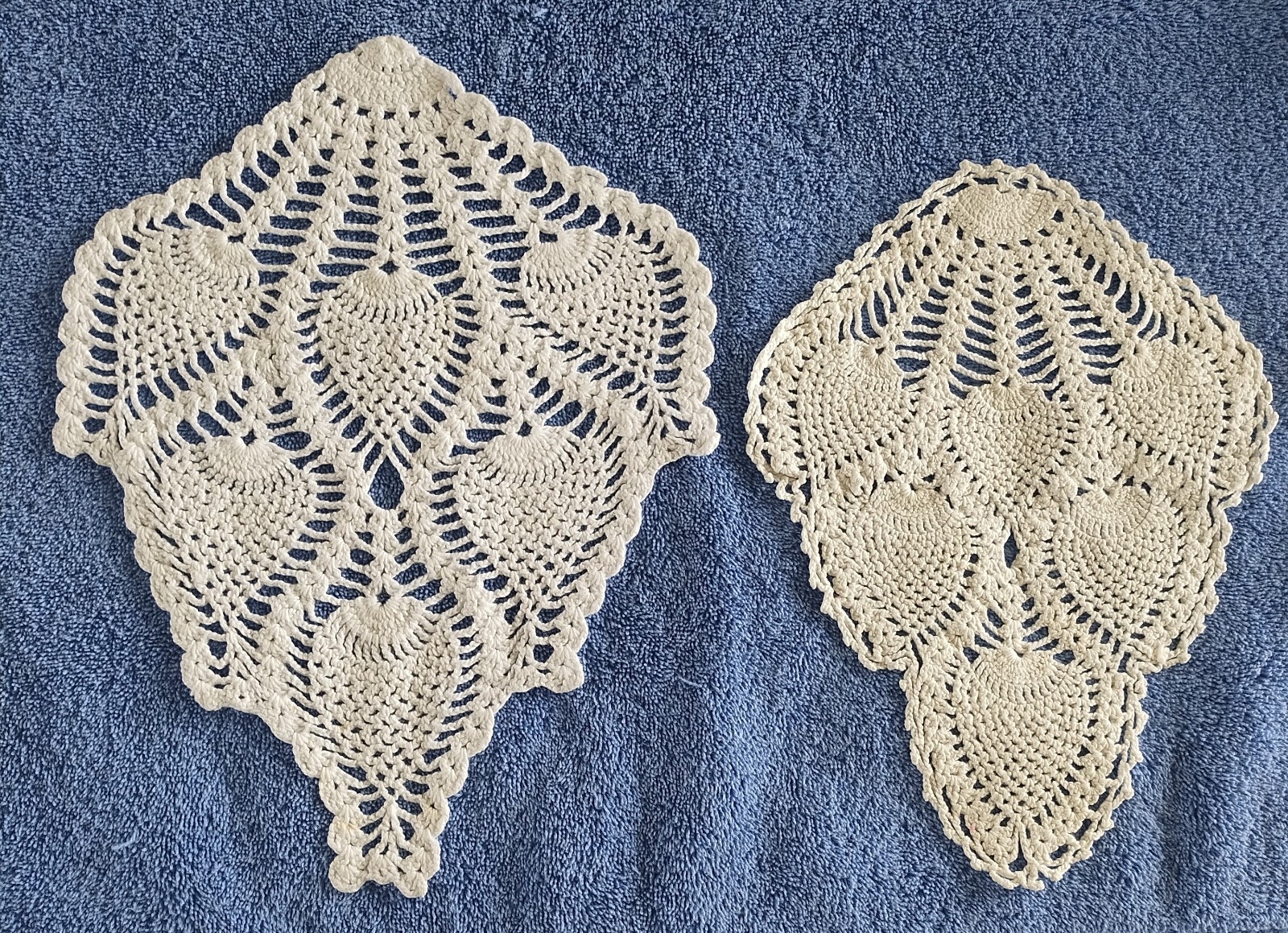 Two Vintage Handmade Crochet Doily Pineapple Pattern 13.25 In & 11 In