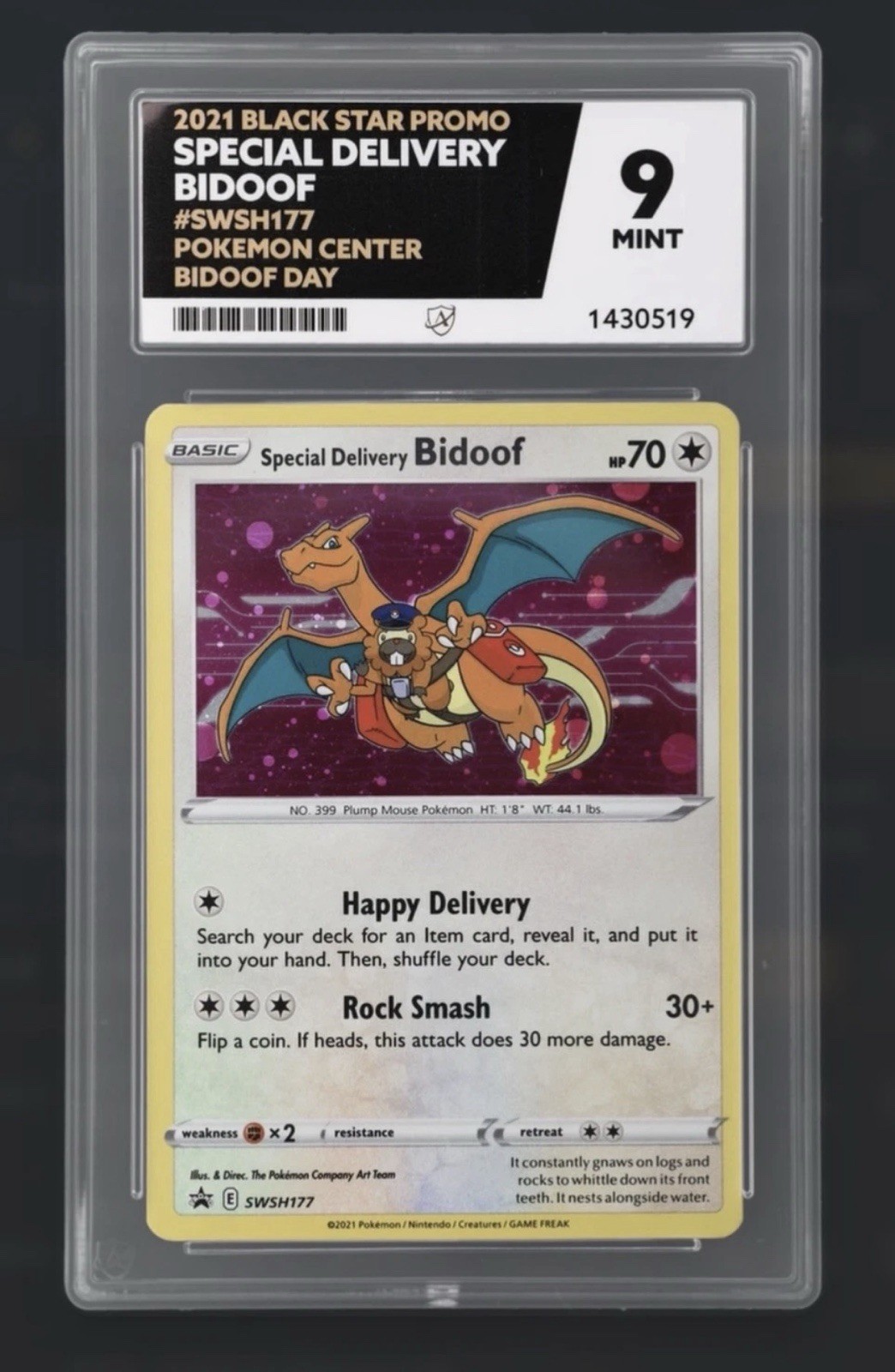 Pokémon TCG Special Delivery Bidoof SWSH177 Ace 9 Mint Card Rare Promo Graded