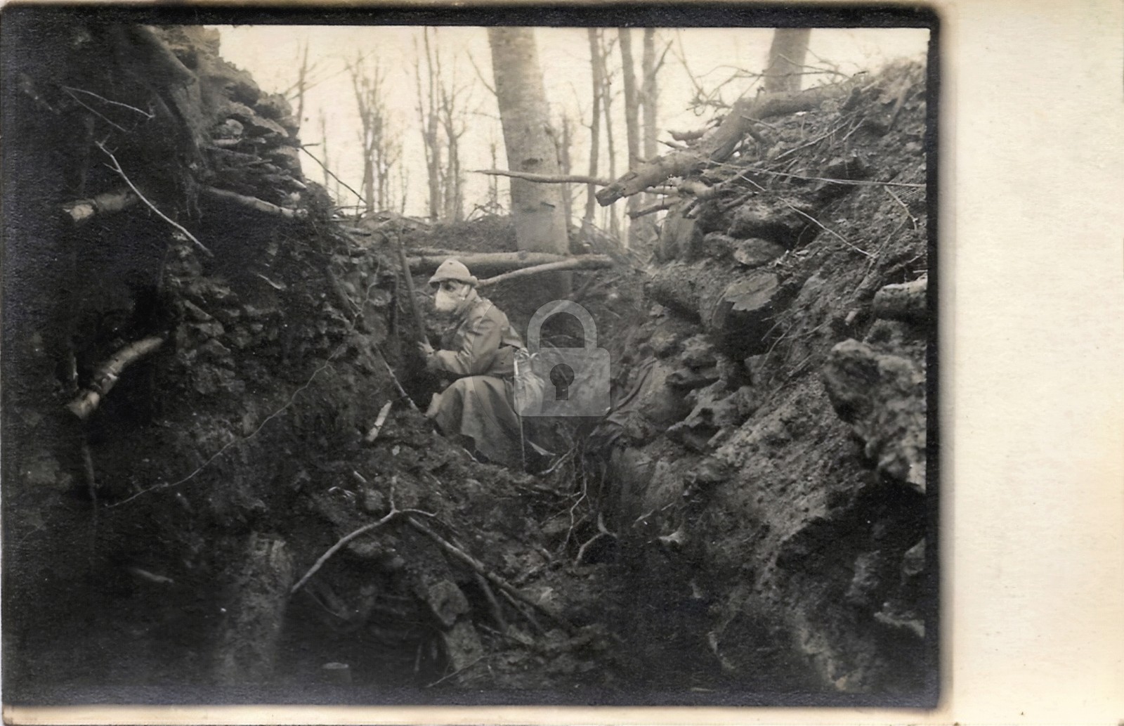 WW1 French Soldier Front Line Trench Gas Mask 1910s RPPC Photo Postcard COPY
