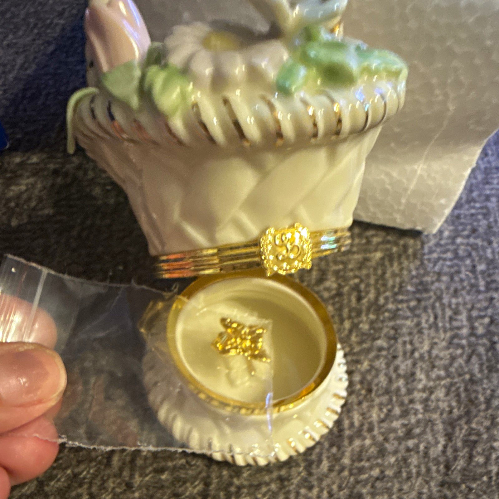 Lenox Treasures Basket of Blossoms with had painted 24k gold details