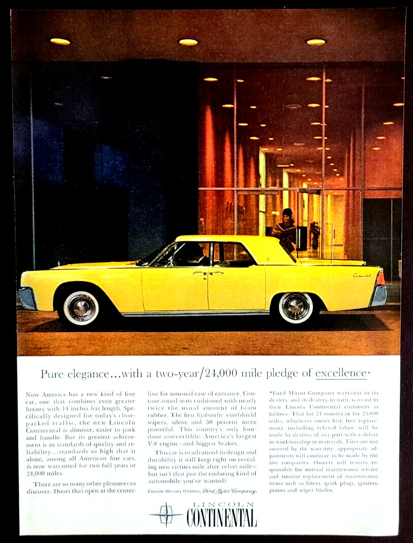 Yellow Lincoln Continental Original 1961 Vintage Print Ad