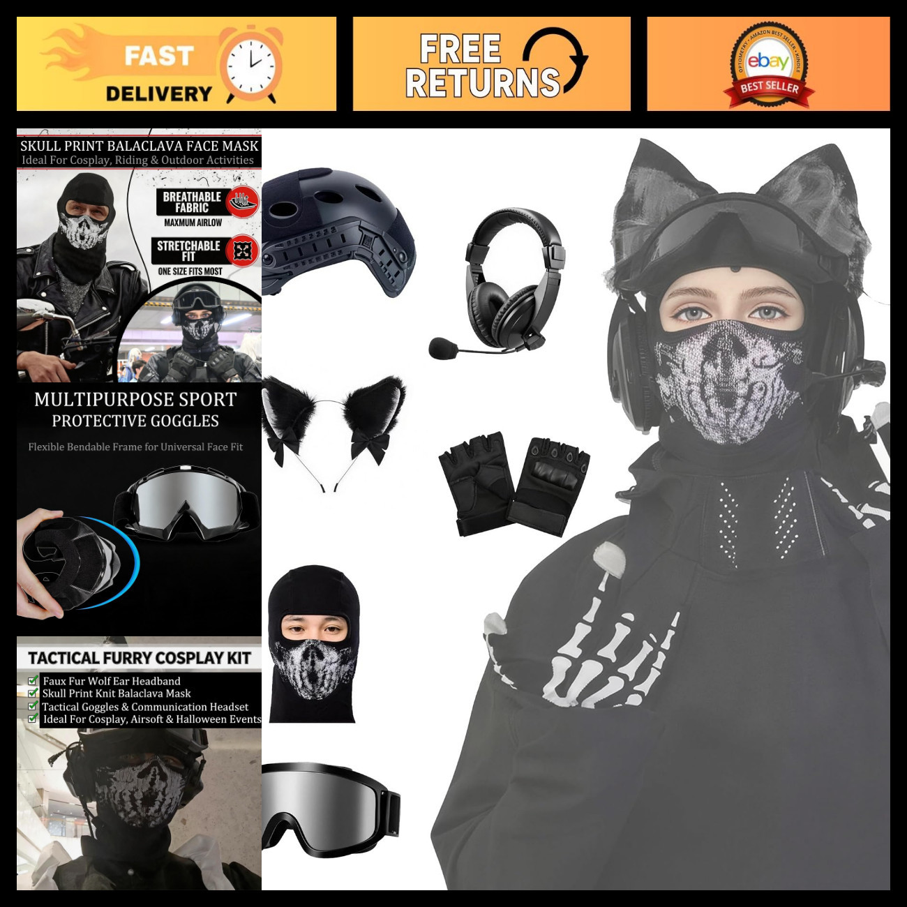 6-in-1 Tactical Helmet Set for Cosplay, Full-Coverage Military Headgear 6-in-1 Tactical Helmet Set for Cosplay, Full-Coverage Military Headgear
