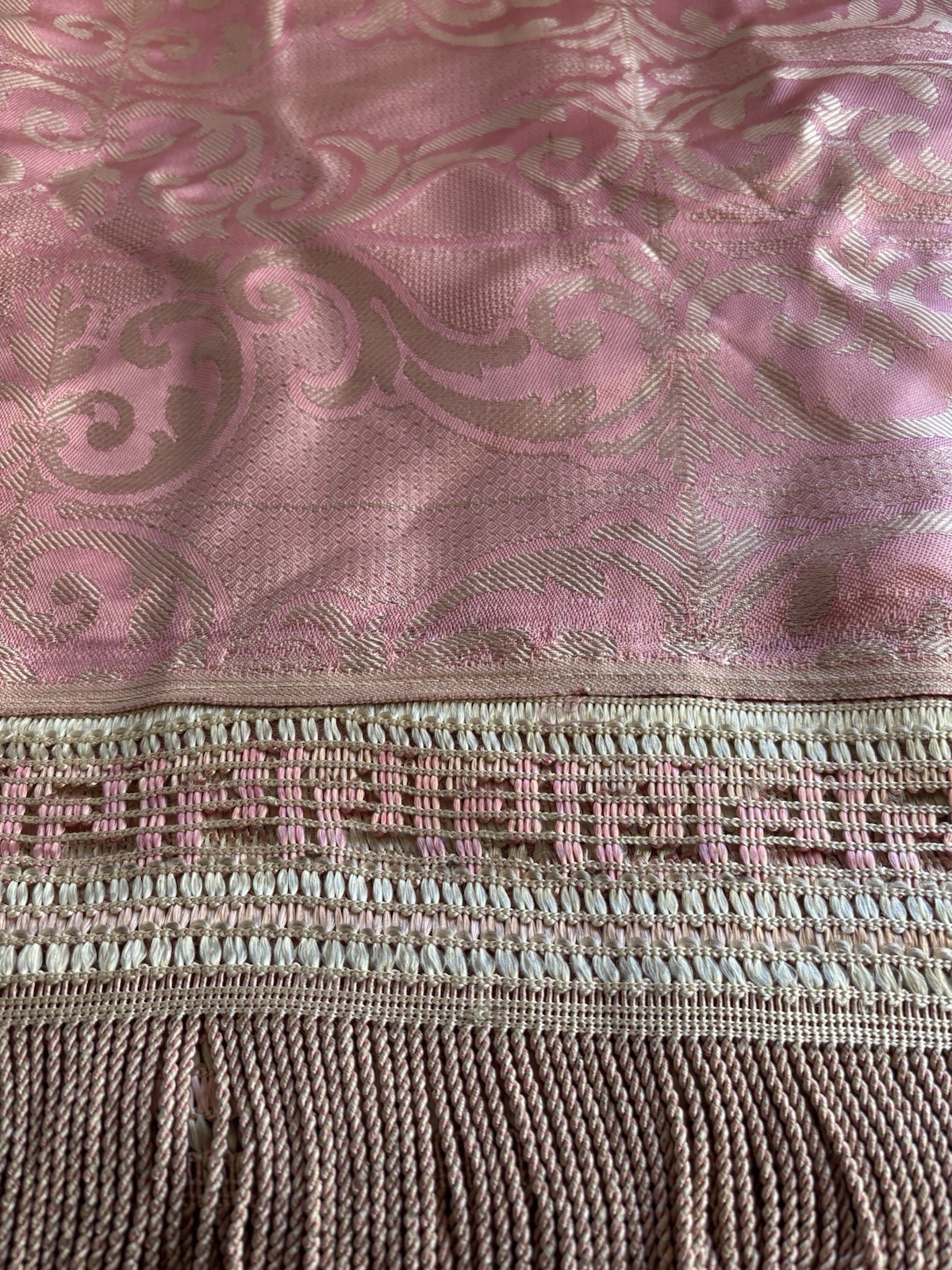 Vtg. Italian Wedding Coverlet-Full/Queen, Woven Satin Blend - Dusty Rose/Cream