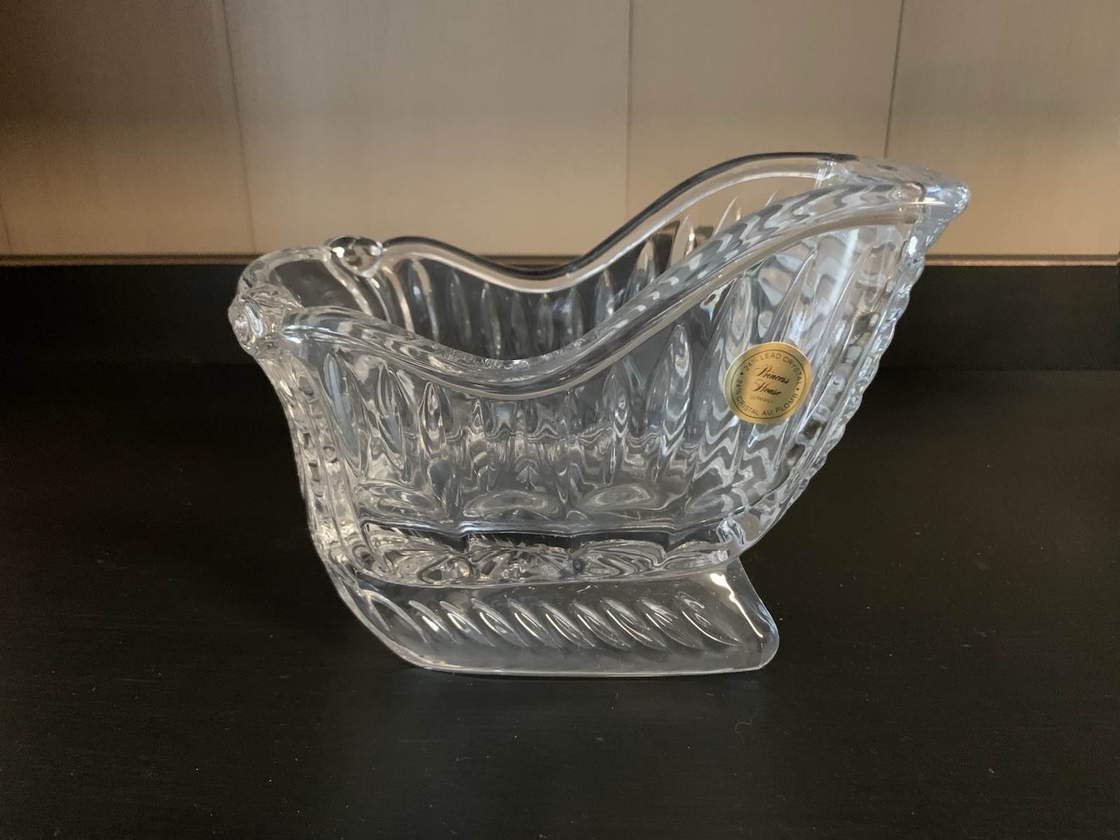 New In Box Vintage PRINCESS HOUSE FANTASIA 24% Lead Crystal Sleigh