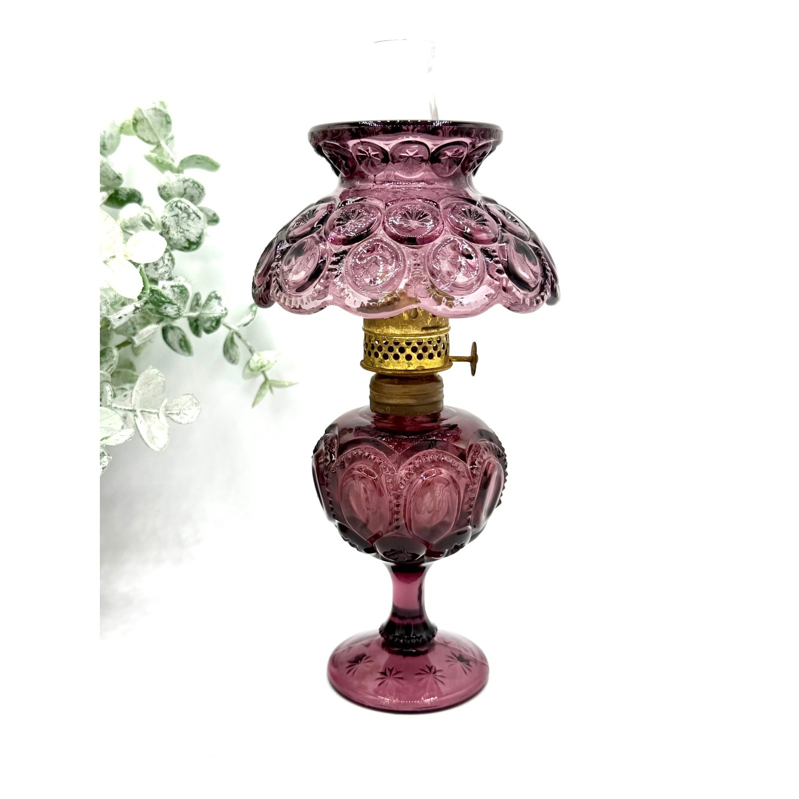 Vintage LG Wright Moon and Stars Amethyst Oil Fairy Lamp | MCM Decor