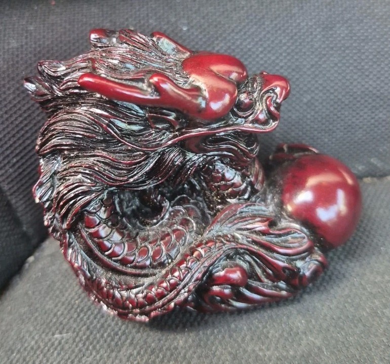 Vintage Chinese Dragon Clutching Pearl Deep Red Resin Asian Art 3 Vintage Chinese Dragon Clutching Pearl Deep Red Resin Asian Art 3