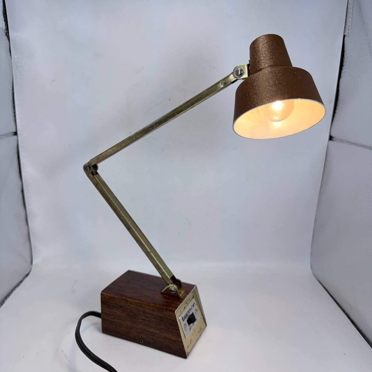 Vintage Tensor High Intensity Desk Lamp Mid Century Modern Wood Grain Brown