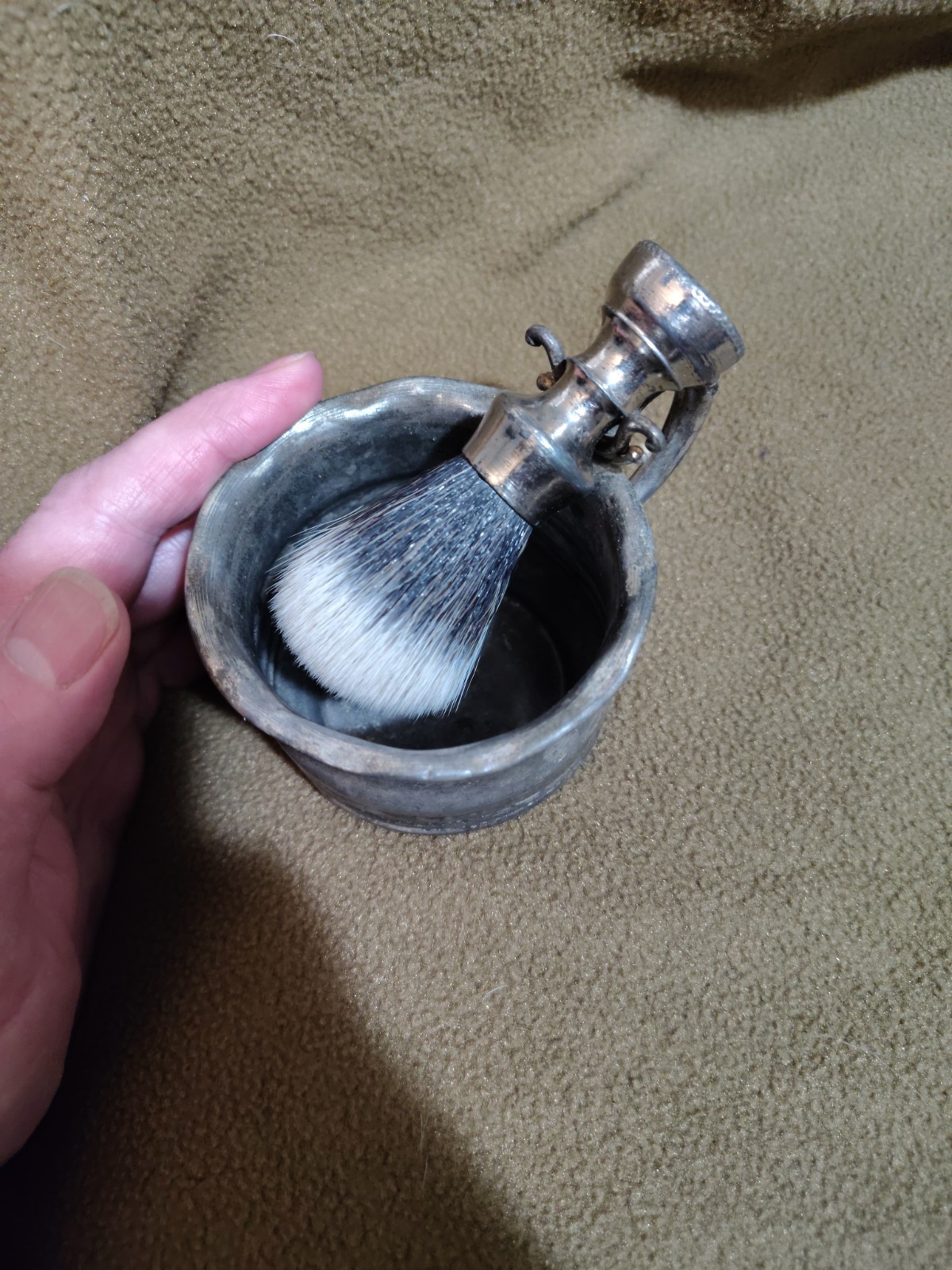 Antique Shave Mug With Brush New 20mm Synthetic Knot