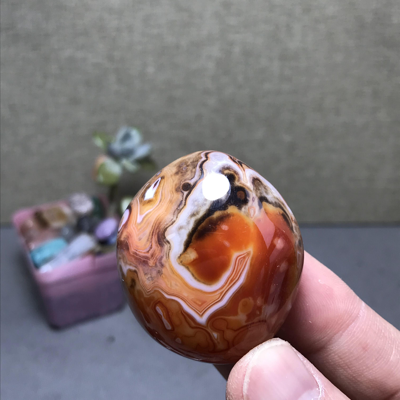 41mm Crazy Lace SILK Banded Agate Polished Crystal Specimen Tumbled 55g A6293