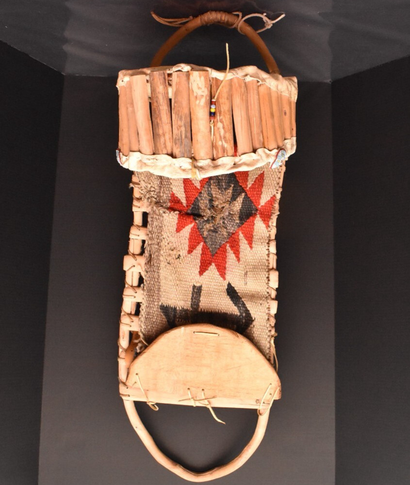 Antique Native American Mescalero Apache Cradleboard Papoose Baby Carrier 36