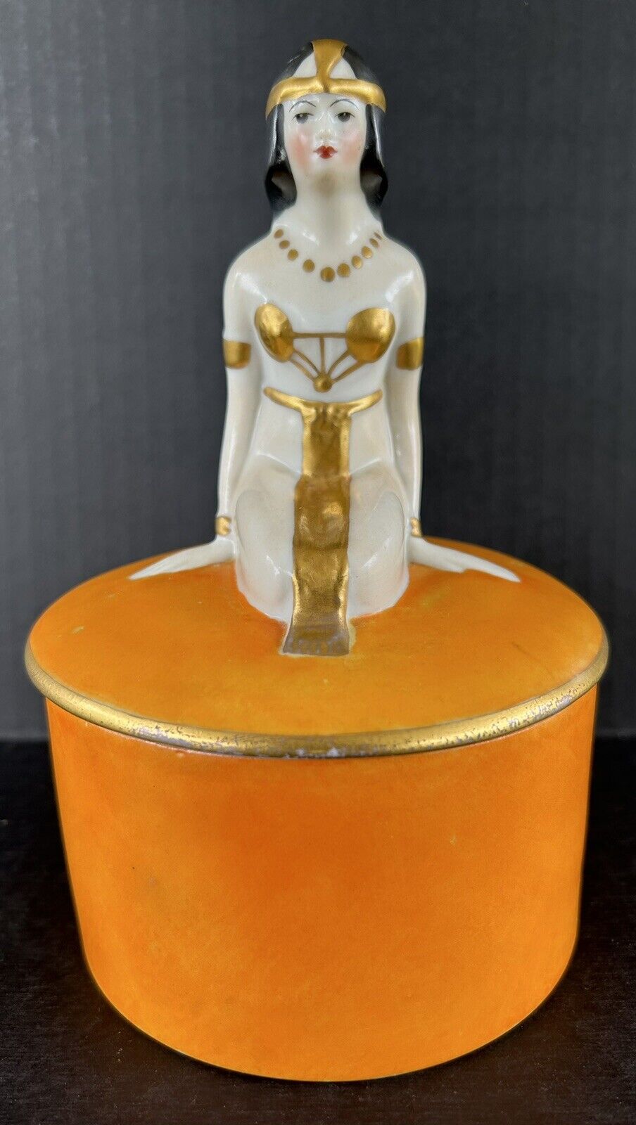Antique Fulper Powder Jar Art Deco Egyptian Revival Cleopatra 1920's