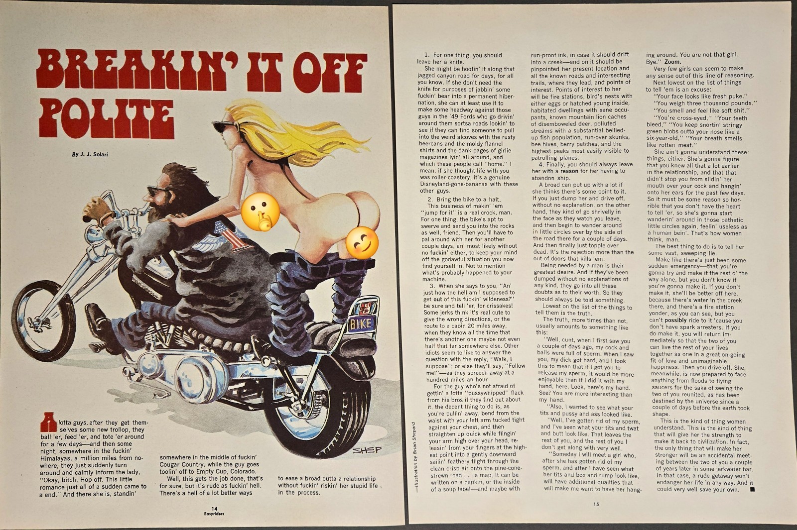 BRIAN SHEPARD EASYRIDERS PRINT ART/AD ILLUSTRATION - 1978 BREAKIN\' IT OFF POLITE