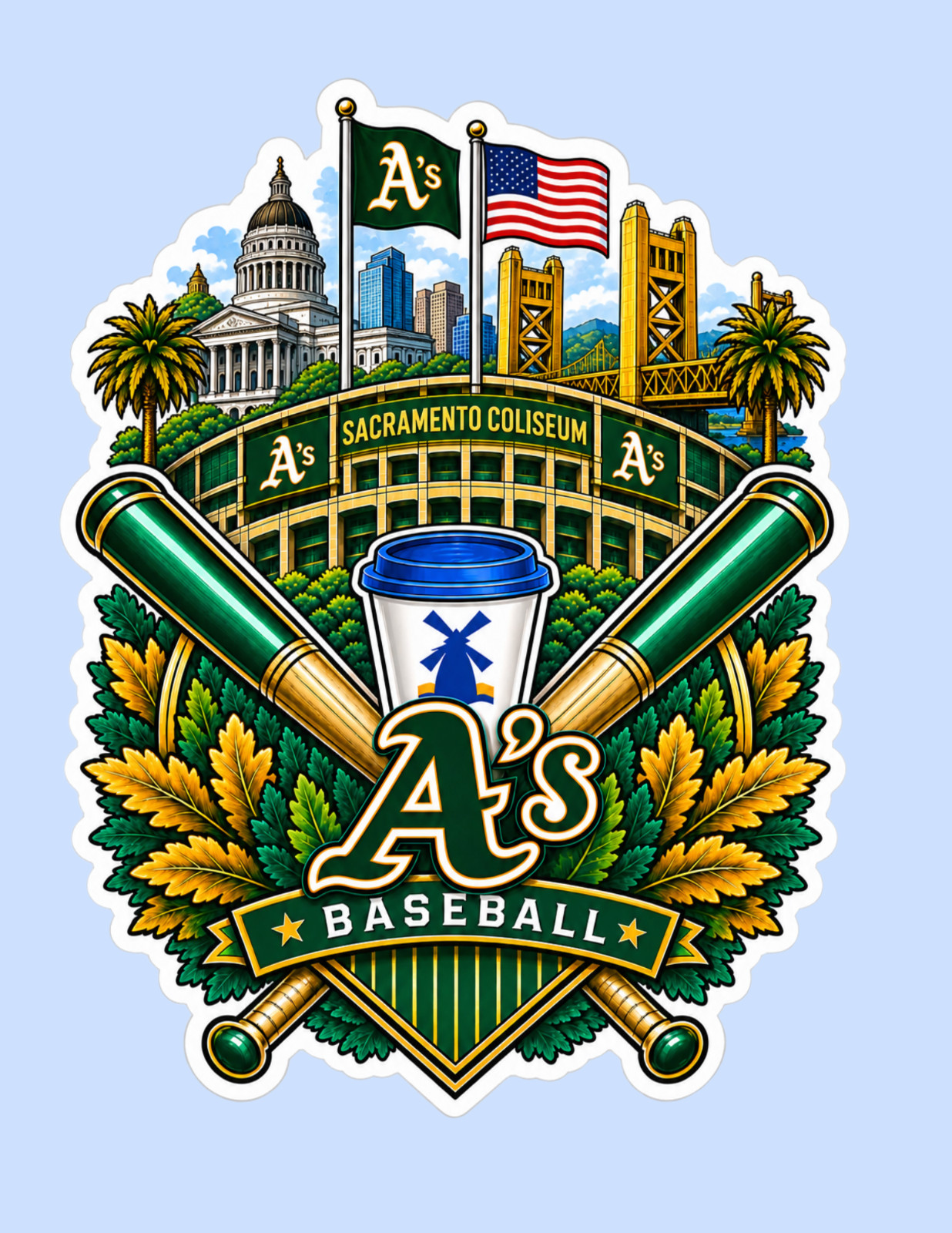 A\'s Dutch Coffee Bros Blue Baseball Hot Coffee Baseball Bat Sacramento