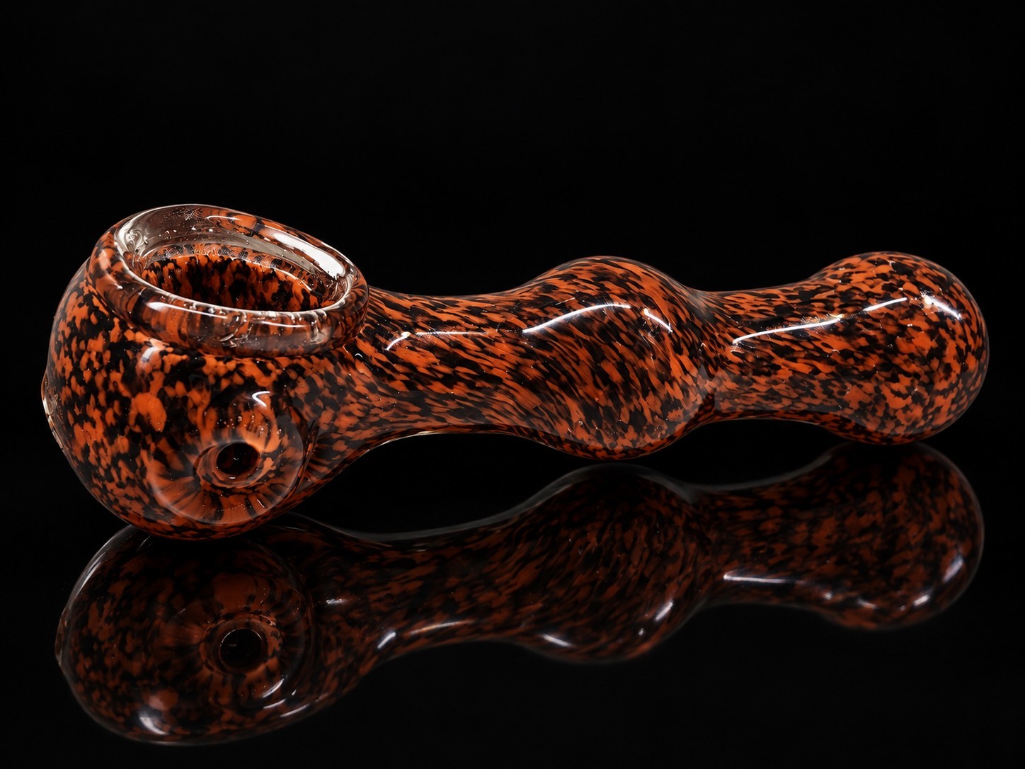 Orange Rust & Black Speckled Glass Tobacco Hand Pipe – Sculpted Curved Design