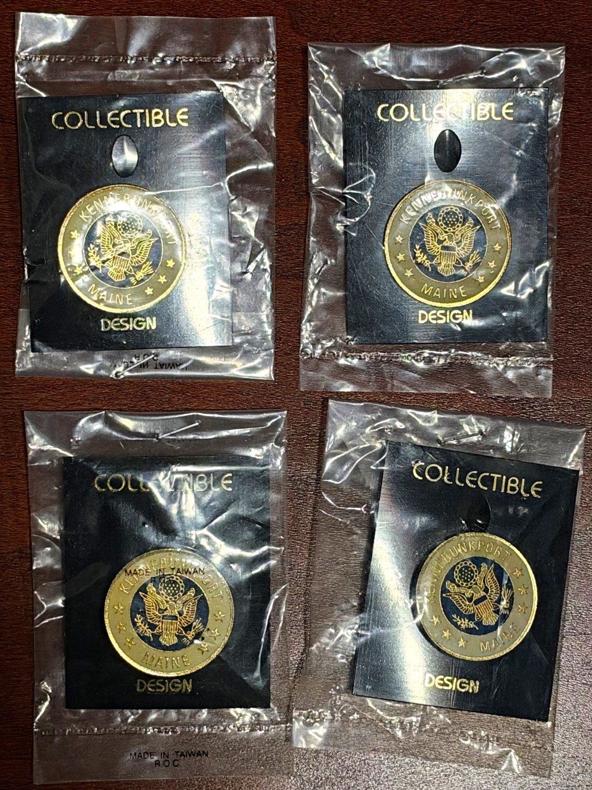 Lot of 4 Kennebunkport Maine Eagle Seal Souvenir Lapel Pin Badges Taiwan