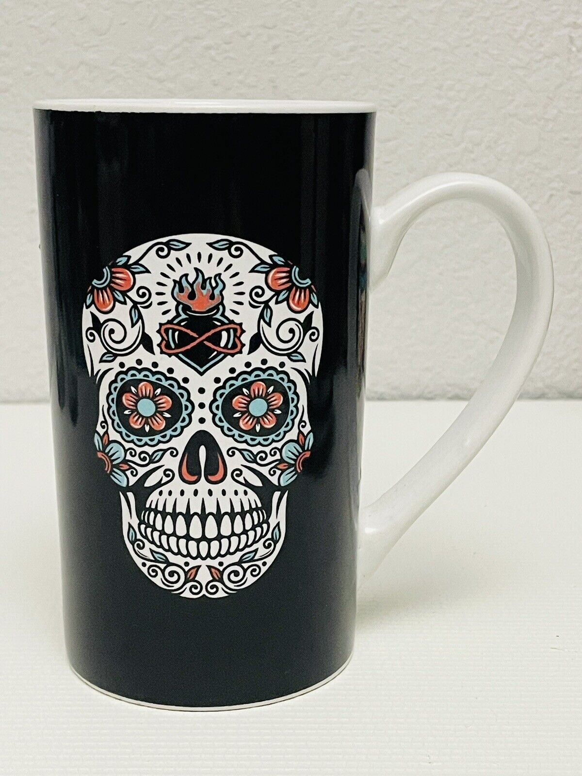 Sugar Skull Tall Coffee Cup Mug Day Of The Dead Double Sided 20oz Black 6 Inches