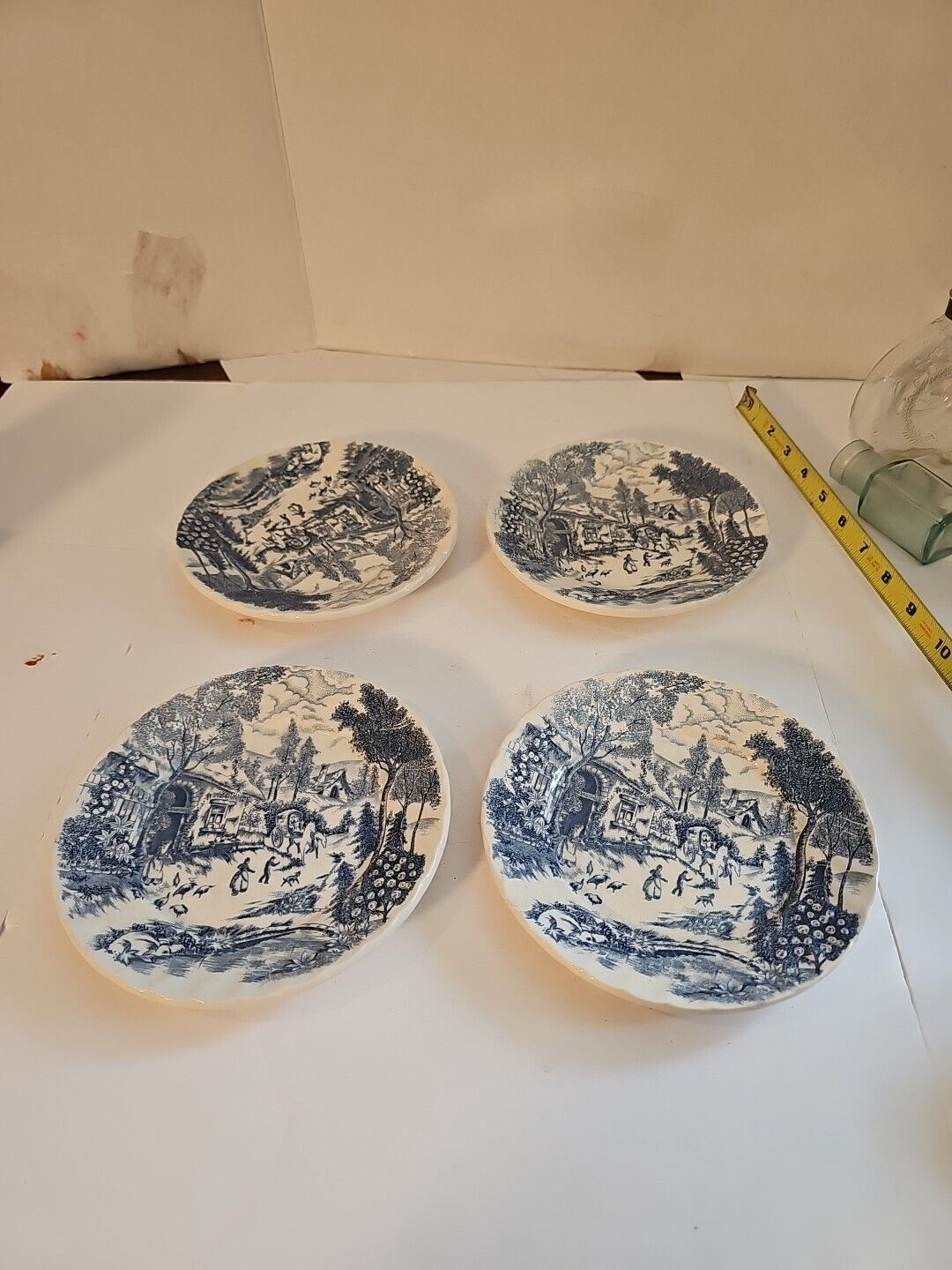 Vintage Rossini Country French Plate Lot Of 4Blue & White Japan 6.25 Inch Bread 