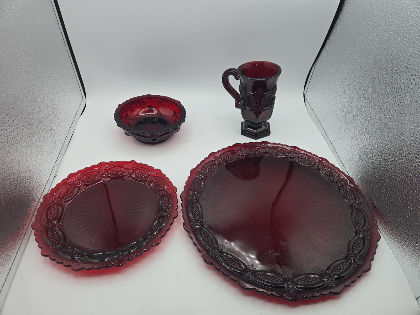 Vintage Avon 1876 Cape Cod Collection, Ruby Red Glassware, 4- piece Lot Nice