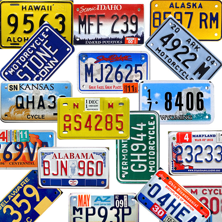 USA Motorcycle License Plates. Pick Your State.