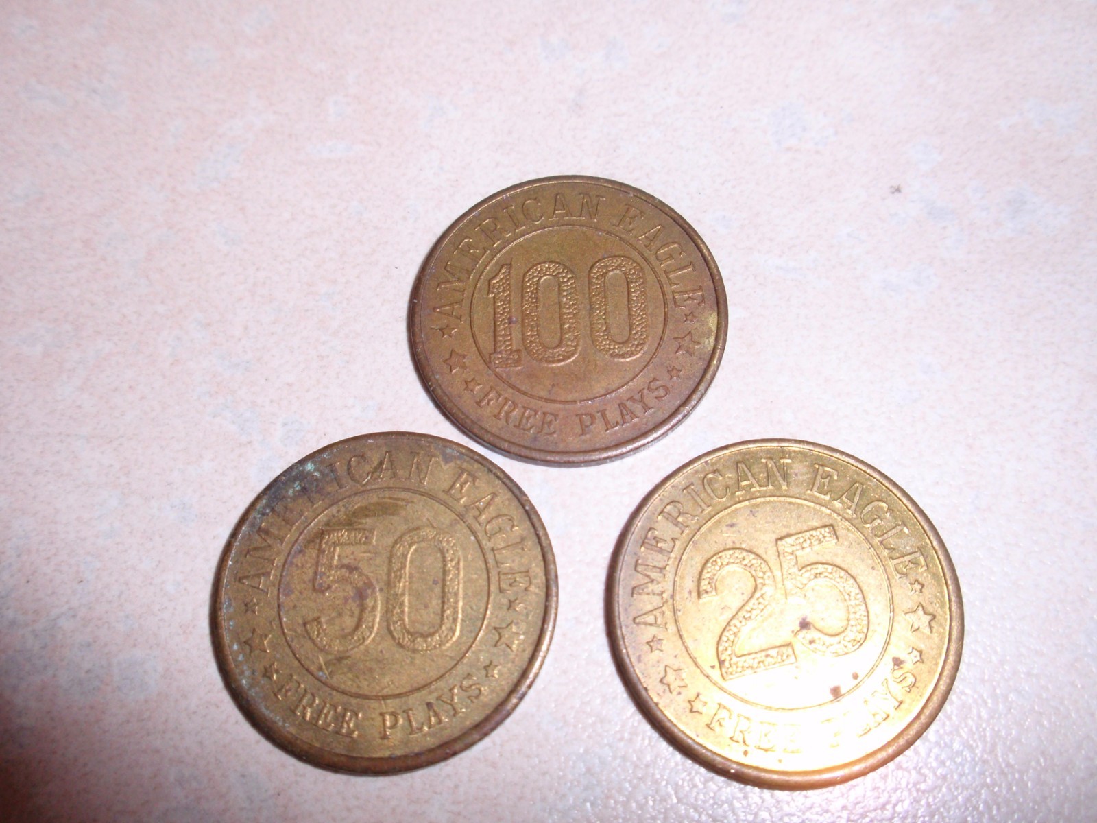 3 DAVAL AMERICAN EAGLE 100 /150 /25 HIGH VALUE TRADE STIMULATOR TOKENS - RARE