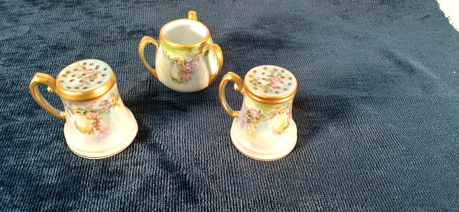 Antique Handpainted Nippon Salt, Pepper and Toothpick Set
