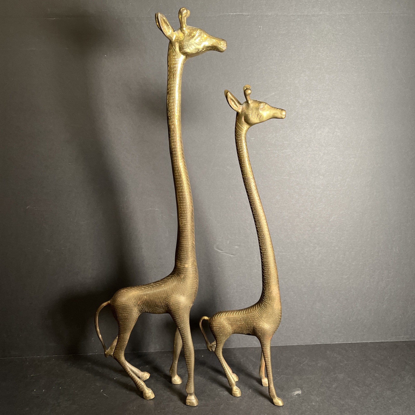 VTG Brass MCM Giraffe Giraffes 22.5” & 19” Pair African Décor Heavy