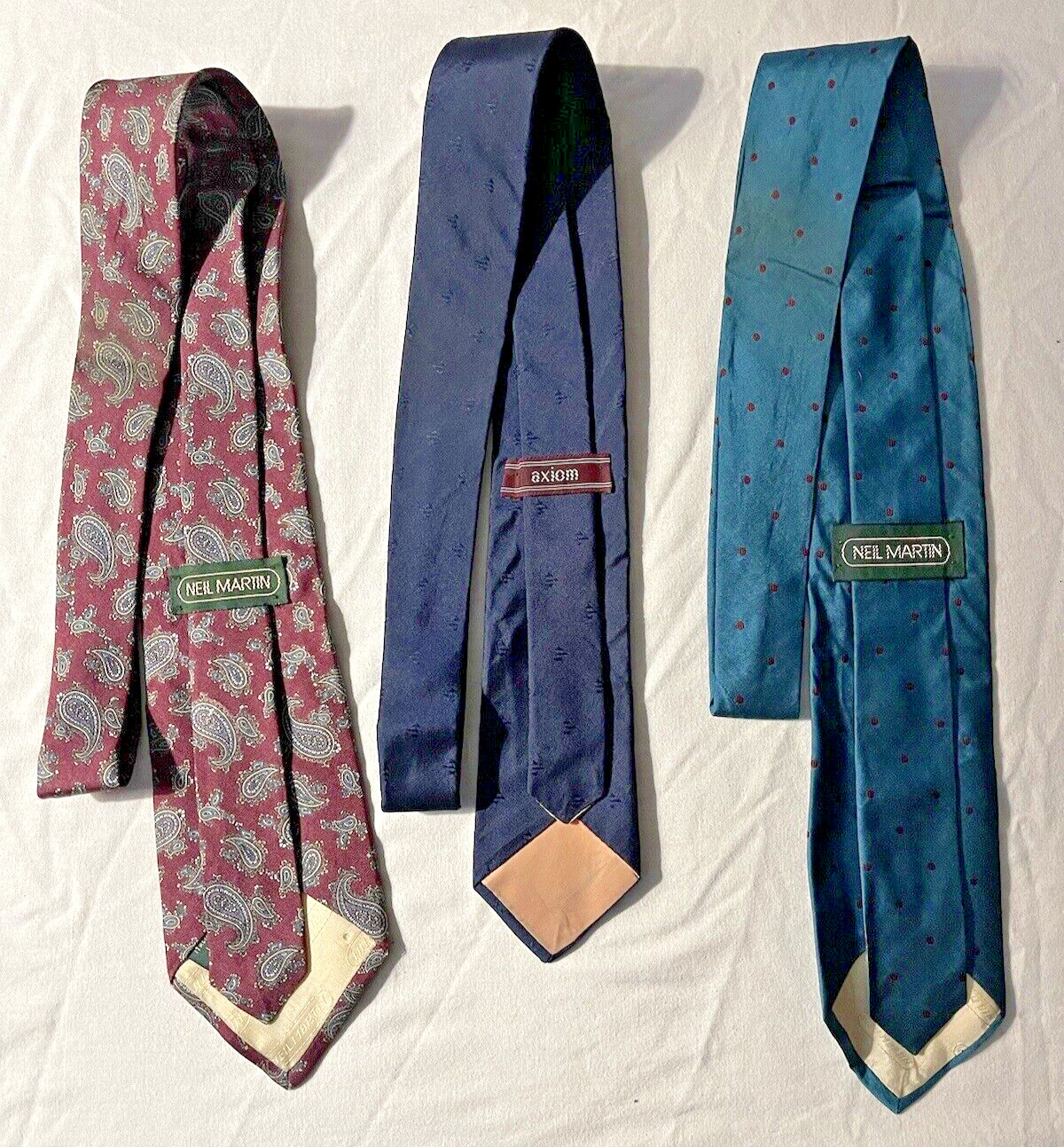 Vintage-80\'s Lot of 3 Neckties Two 100% Silk Neil Martin and One Axiom Necktie