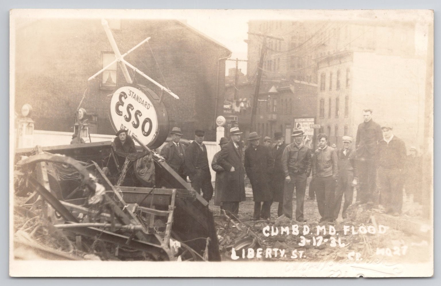 1936 Cumberland MD Flood RPPC Liberty St Esso Dealer Aftermath Postcard a23818 1936 Cumberland MD Flood RPPC Liberty St Esso Dealer Aftermath Postcard a23818