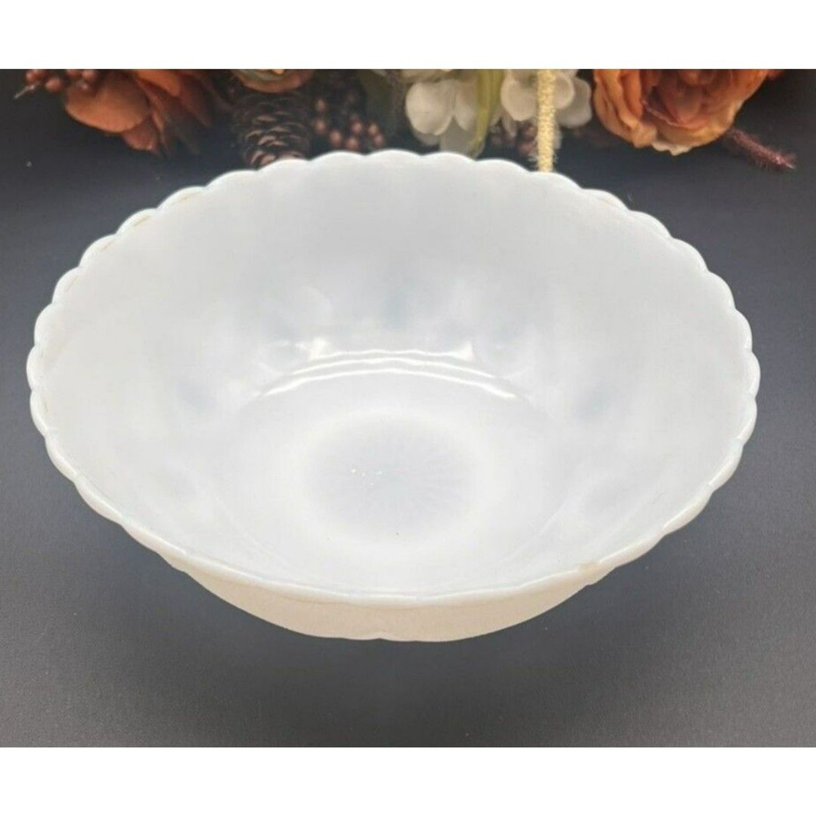 Westmoreland   Milk Glass Serving Bowl – Diamond Quilt Pattern, Scalloped Rim