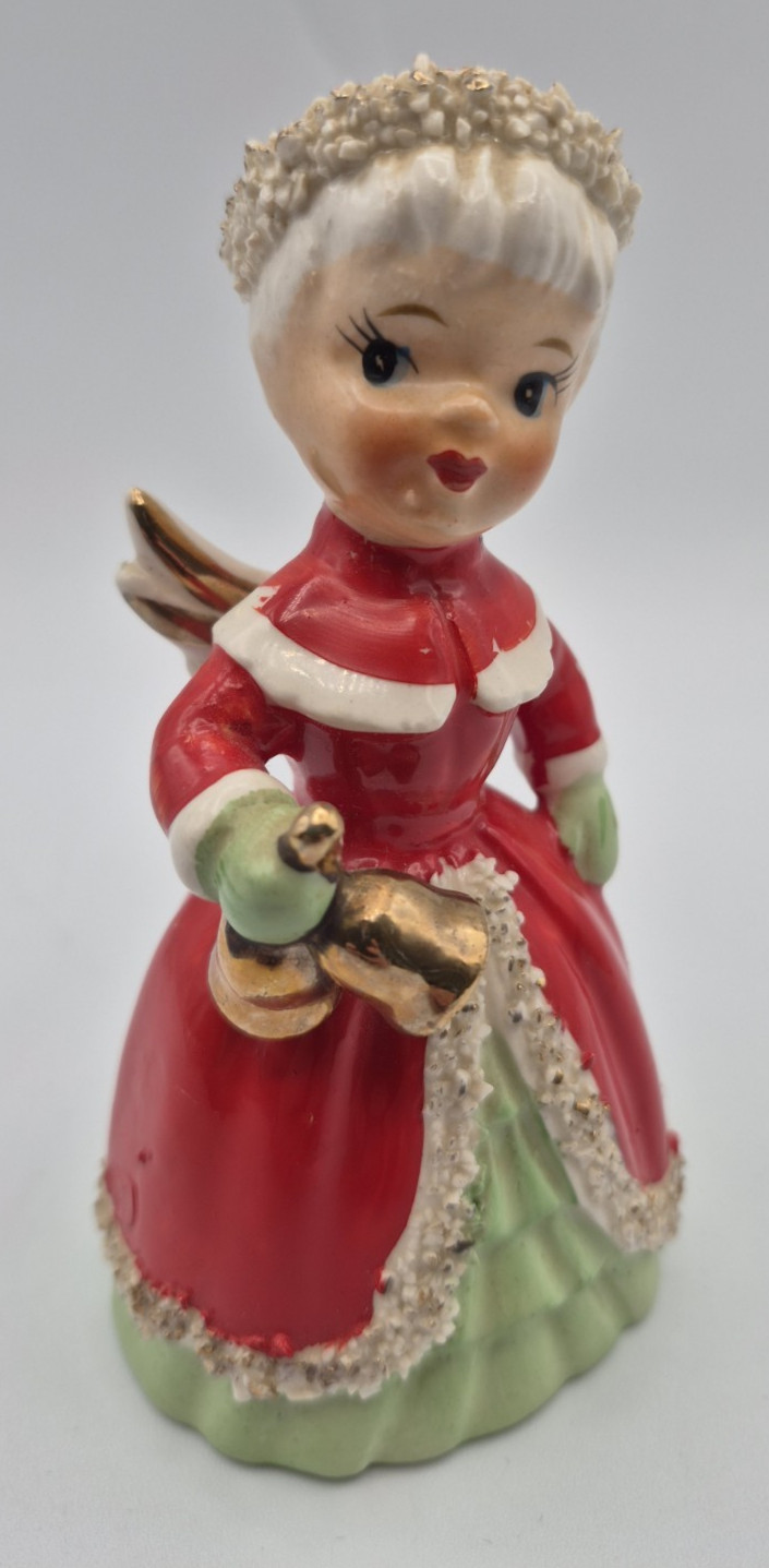 Vintage 1950\'s Napco Christmas Angel Bell Figurine Spaghetti Trim Japan As-is
