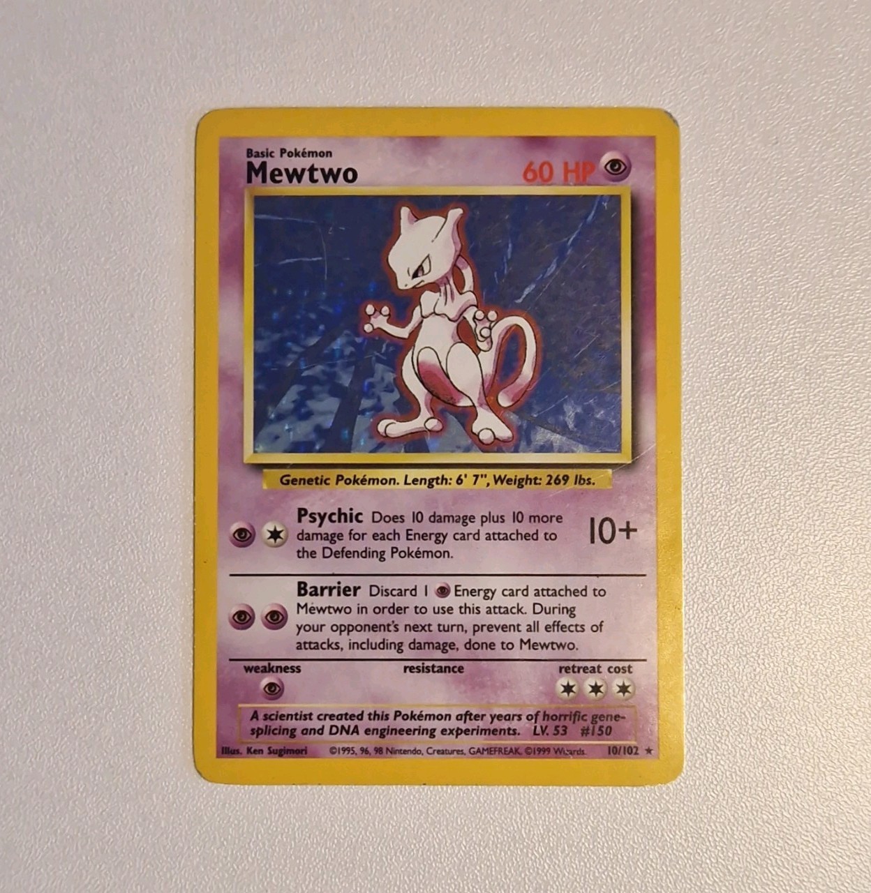 Pokémon Mewtwo 10/102 Base Set Holo Rare WOTC 1999 60 HP Basic Psychic