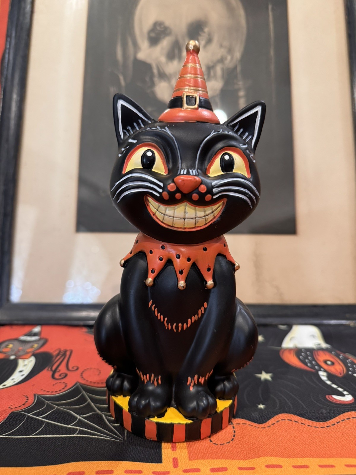 Adorable Vintage Retro Style Halloween Black Cat Figurine