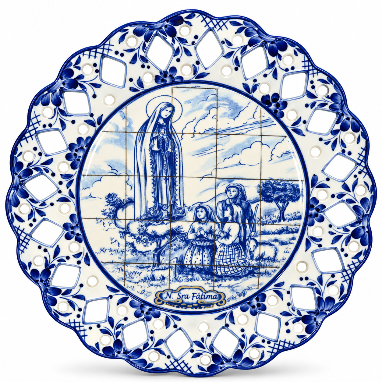 Hand-Painted Portuguese Ceramic Azulejo Plate – Fatima Design, 11