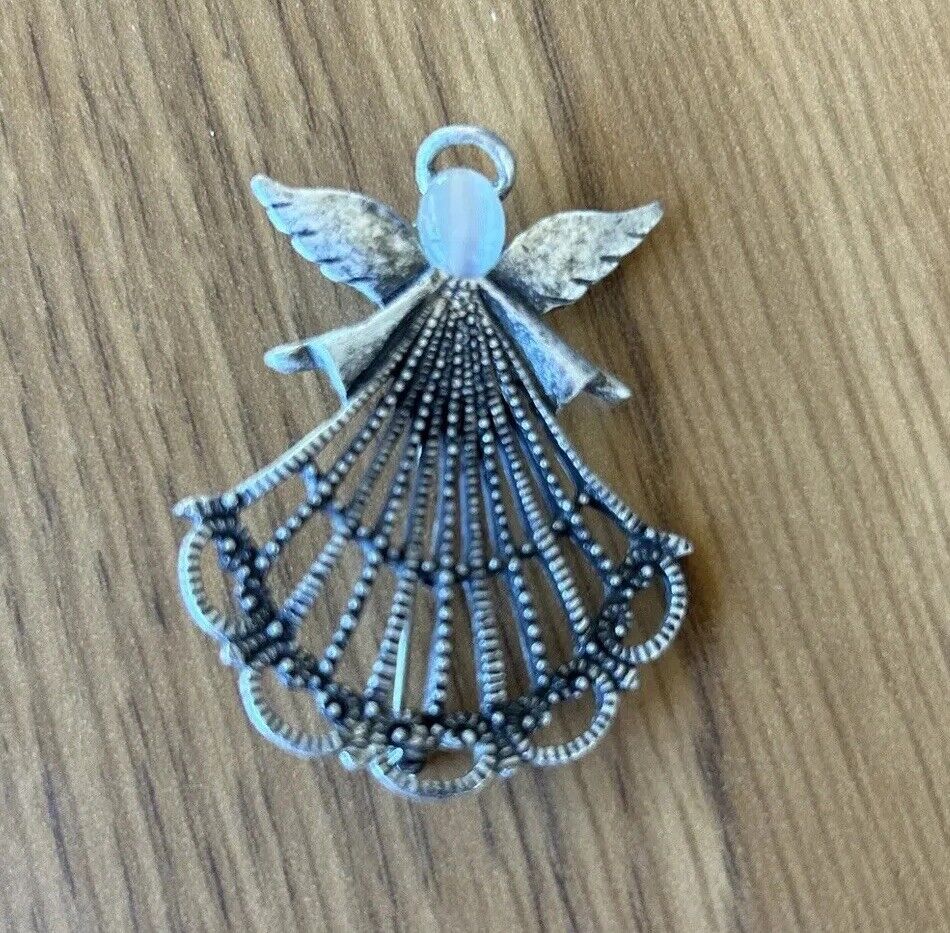 Vtg Silver Tone Metal Angel Pin Broach Jelly Belly Face Unmarked Intricate 2”
